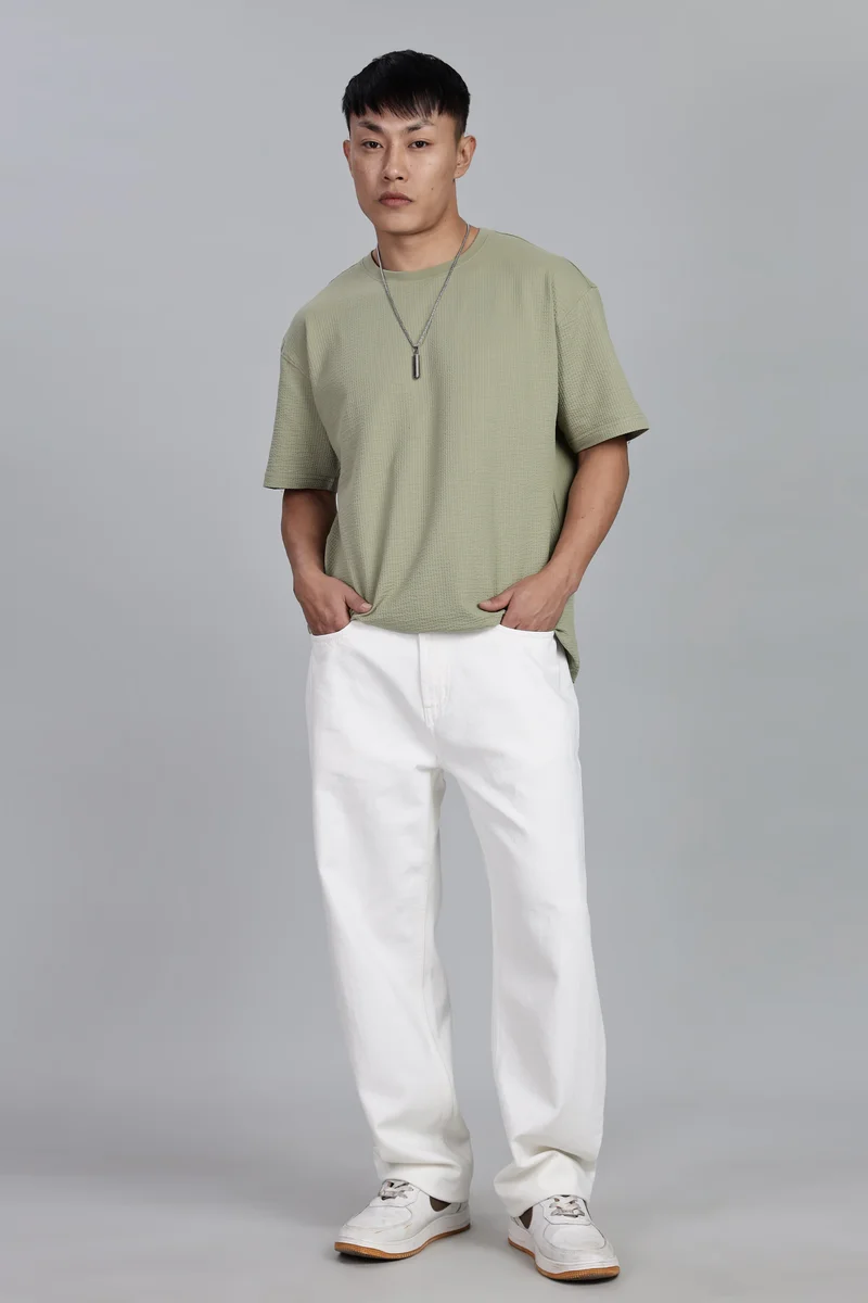 inkd Frost White Men's Classic Relaxed Jeans Mid-Rise | 100% Cotton | 5 Pocket Styling | Baggy Jeans for Man for Men | Best Price UAE